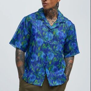 Vibrant Blue and Green Men's Casual Shirt